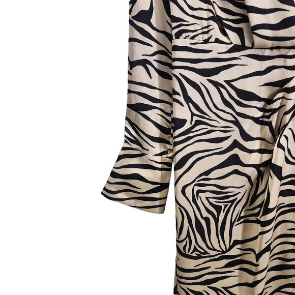 New Dress Forum Zebra Print Wrap Dress Long Sleeve Womens Size M Tan‎ Black NWT - Picture 7 of 12